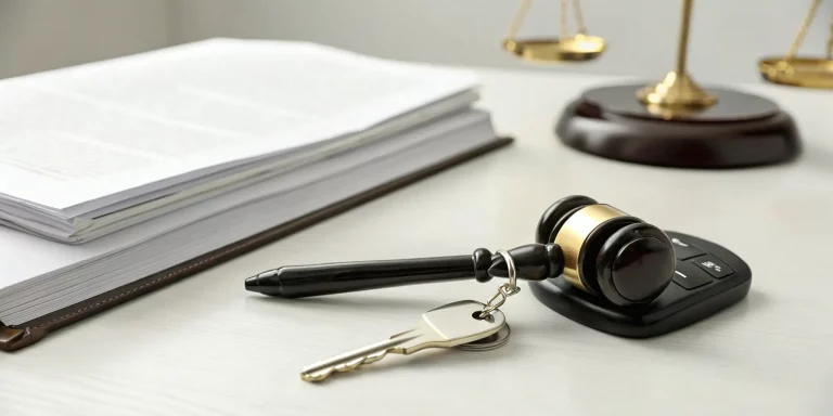 Gavel and car key on legal documents for an Ohio lemon law claim.