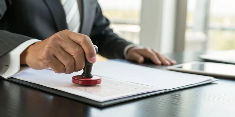 An official stamping a car title document with a permanent lemon brand.