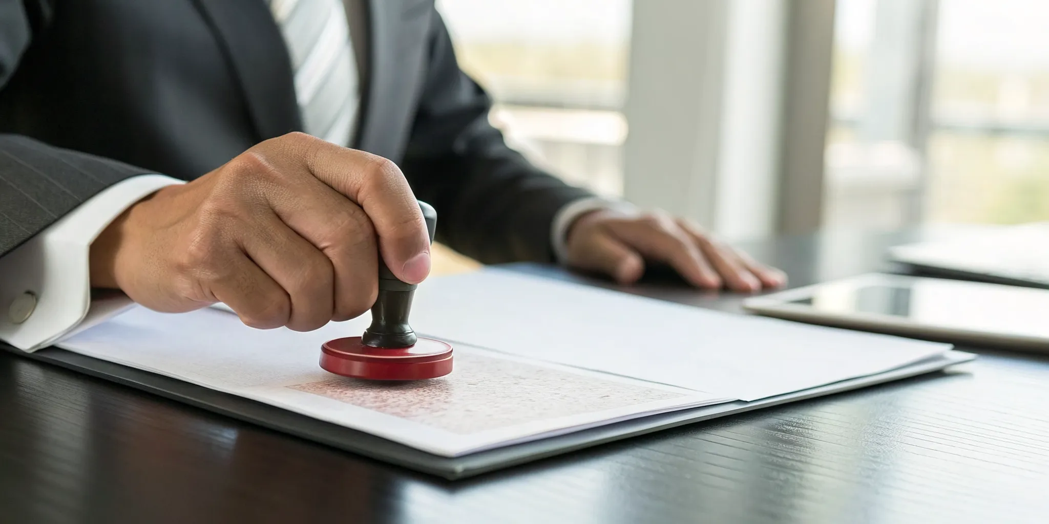 An official stamping a car title document with a permanent lemon brand.