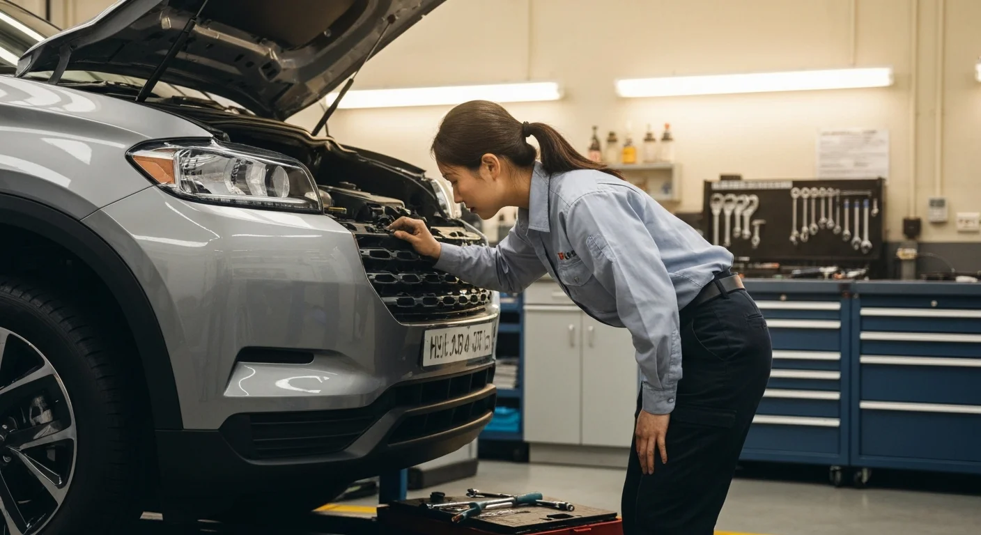 Technician inspecting Kia engine for lemon law defects