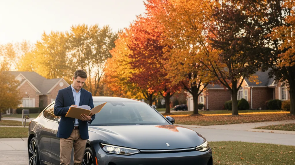 Michigan consumer reviewing lemon law repair documents next to their vehicle