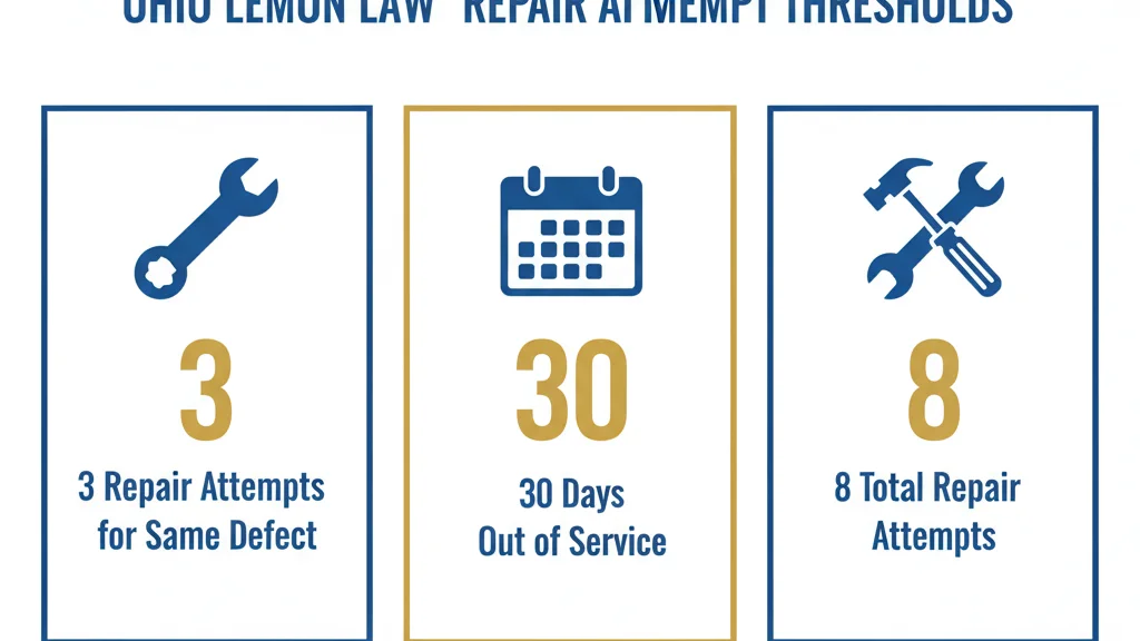 Ohio lemon law repair attempt requirements – three attempts or 30 days infographic