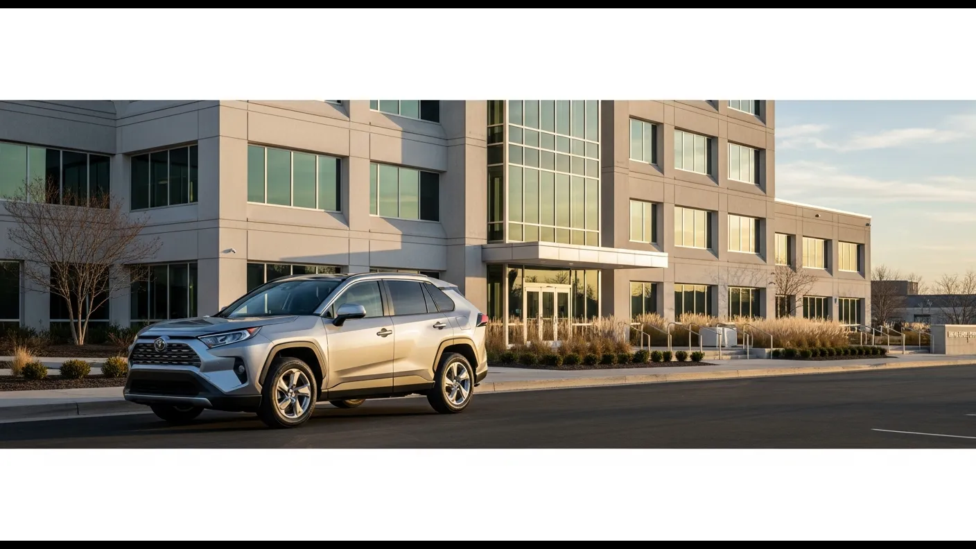 Toyota RAV4 in front of a law office representing Toyota lemon law claims and consumer protection rights