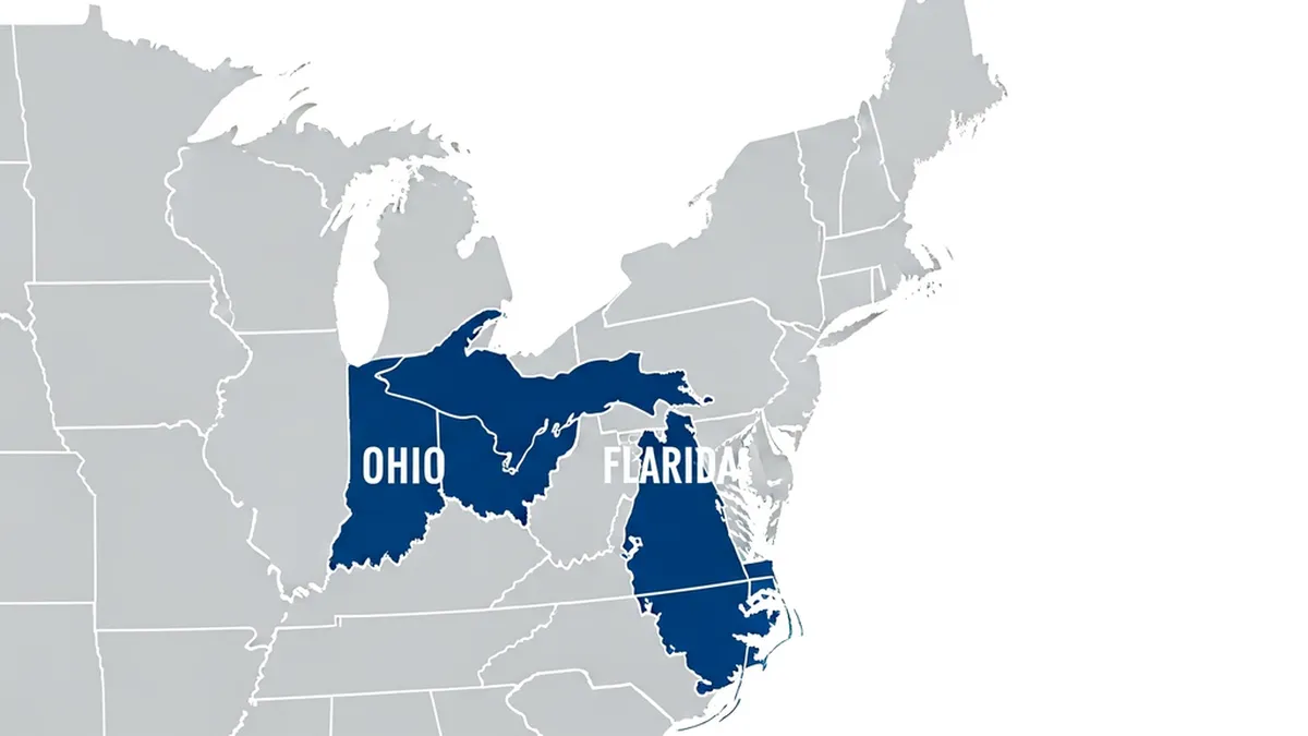 Map of states where Kahn & Associates handles Dodge and Ram lemon law claims - Ohio, Florida, Michigan, North Carolina, and Pennsylvania