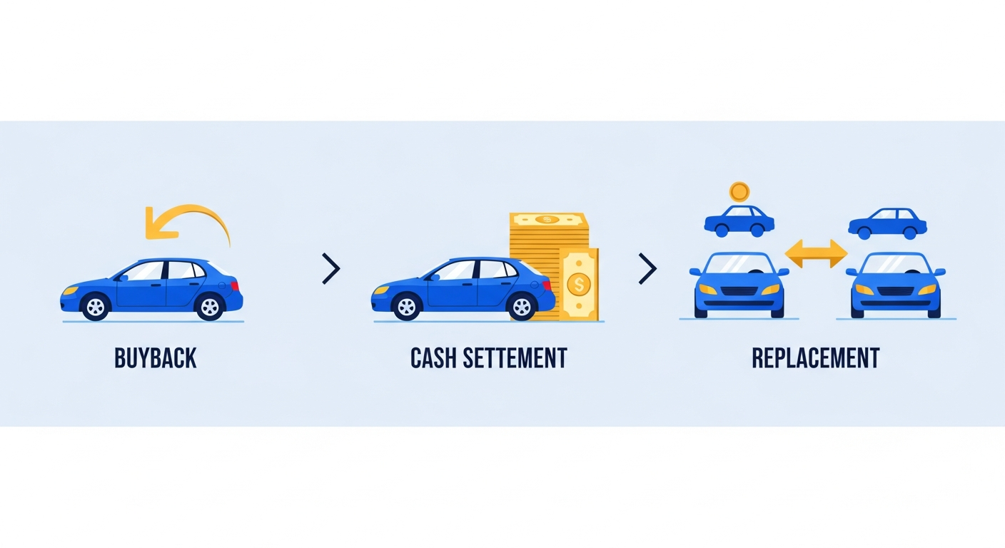 Types of lemon law settlements - buyback, cash-and-keep, and replacement options