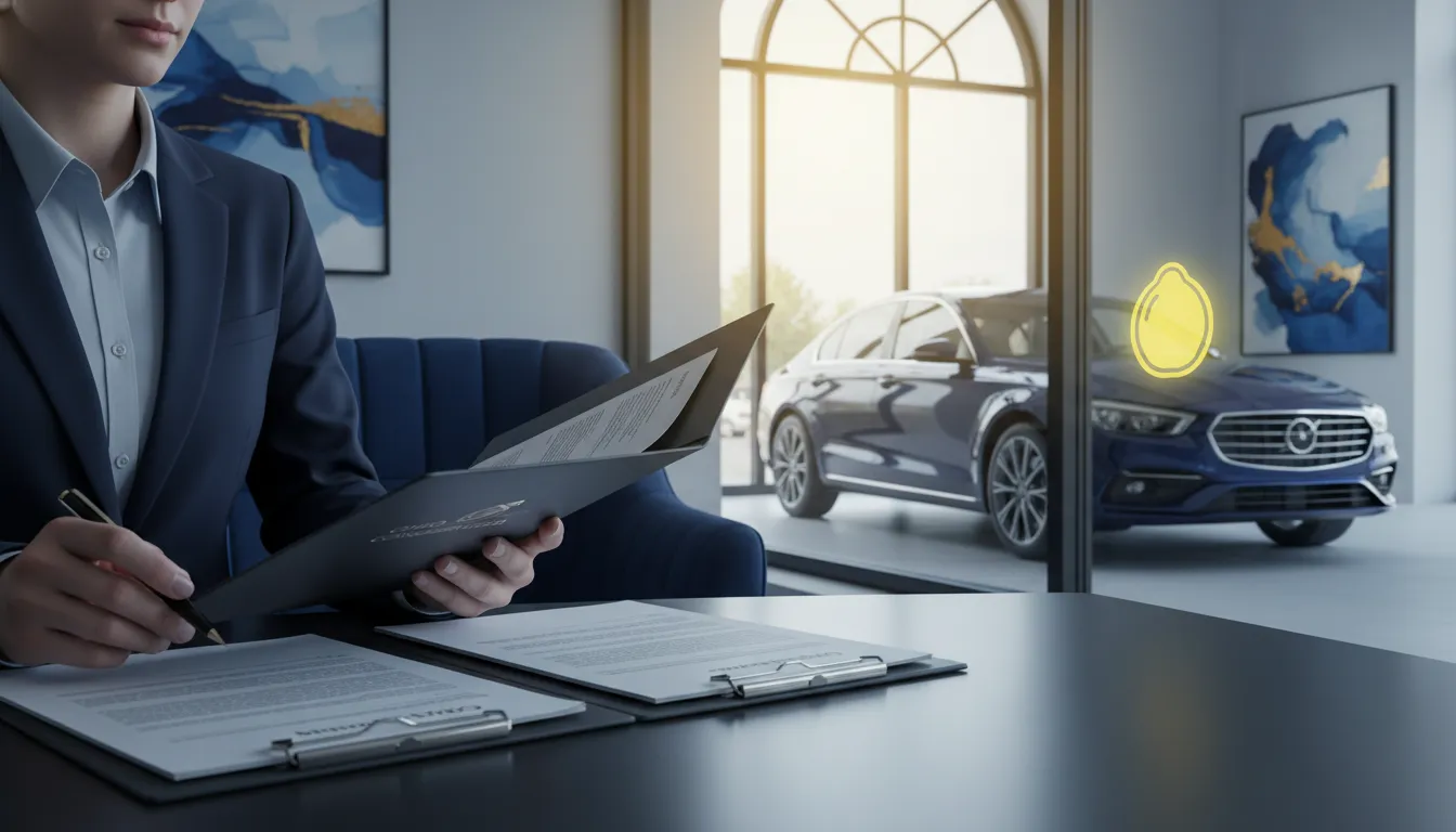 Step-by-step guide to filing an Ohio lemon law claim showing repair documents and a defective vehicle
