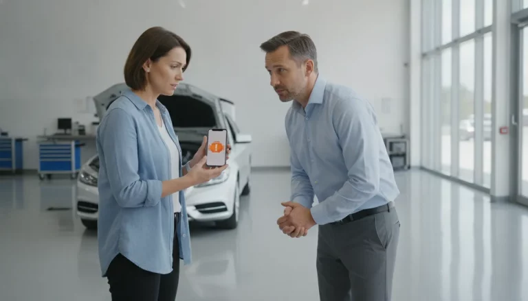 Vehicle owner showing defect evidence to a dealership service advisor
