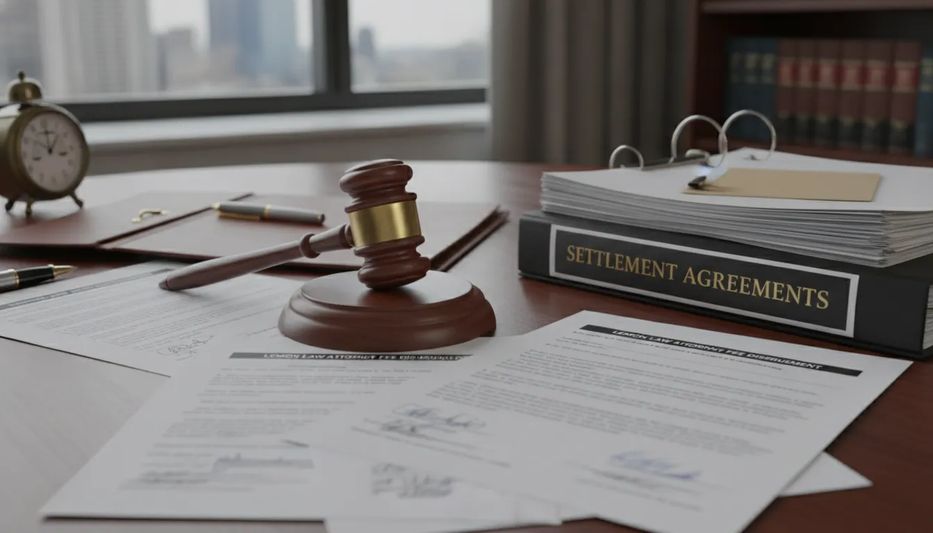 Gavel and legal documents on a desk representing lemon law attorney fee settlements