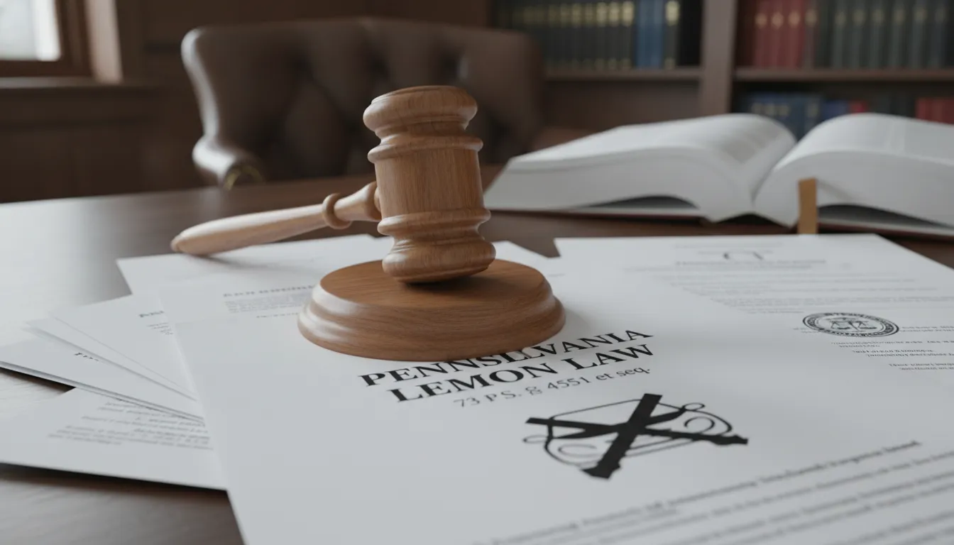 Pennsylvania lemon law legal concept with gavel and legal documents
