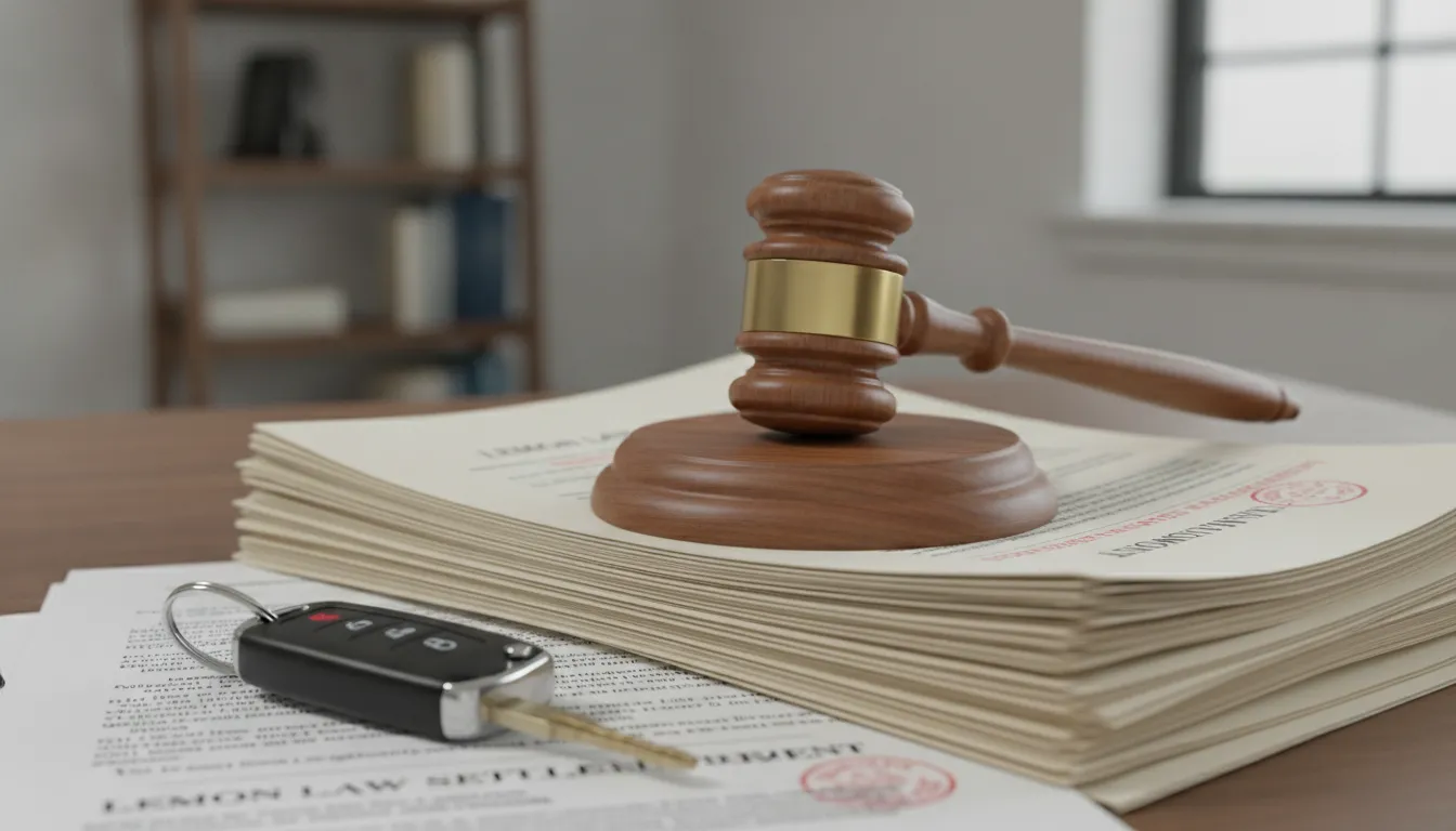 Gavel on legal documents with car key representing lemon law and consumer protection rights
