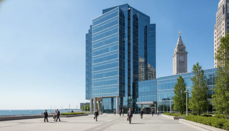 Downtown Cleveland skyline with law office buildings