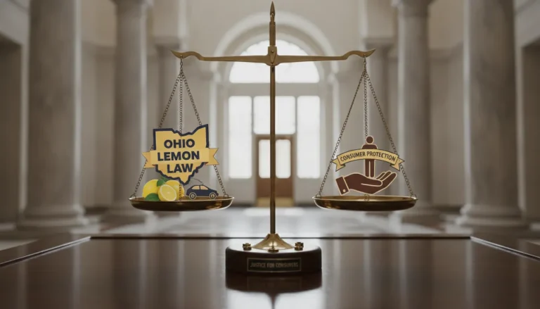 Legal scale of justice symbolizing consumer protection law and Ohio lemon law rights