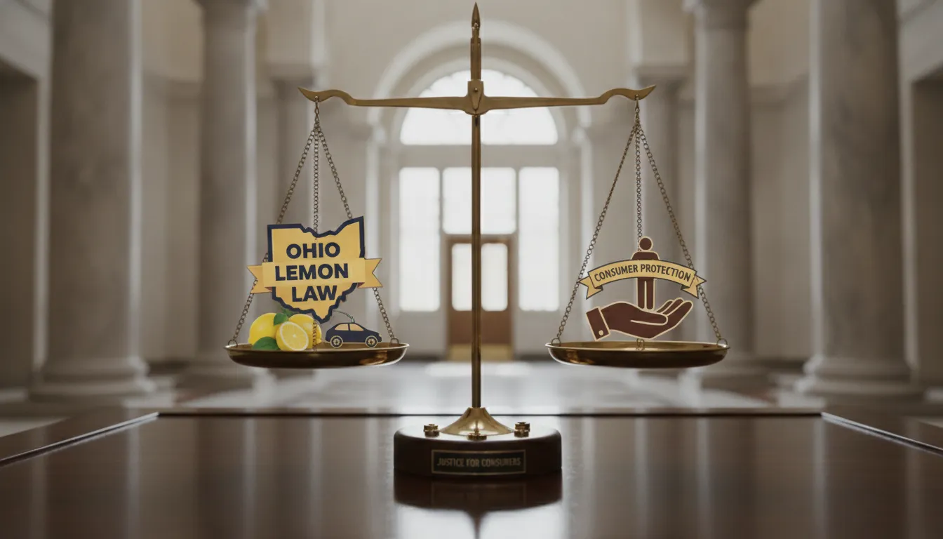 Legal scale of justice symbolizing consumer protection law and Ohio lemon law rights