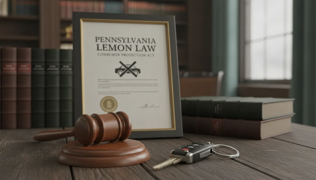 Pennsylvania lemon law legal concept with gavel representing consumer protection rights
