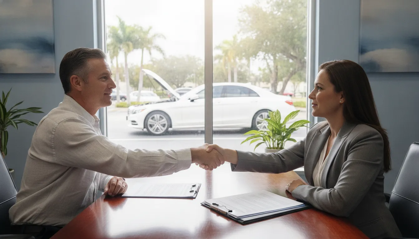 Florida vehicle owner meeting a lemon law attorney in a Boca Raton office setting